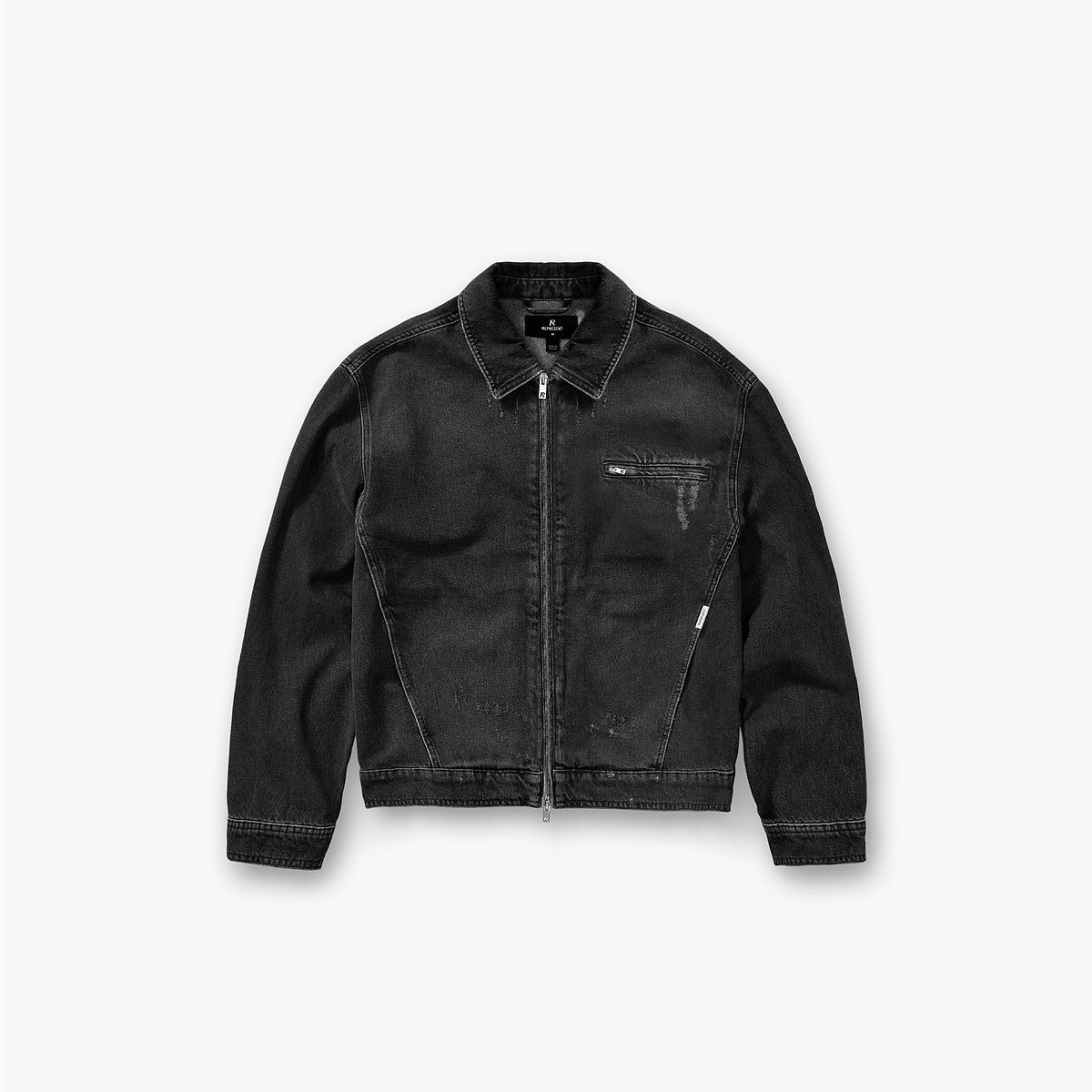 Collared Denim Jacket - Aged Black