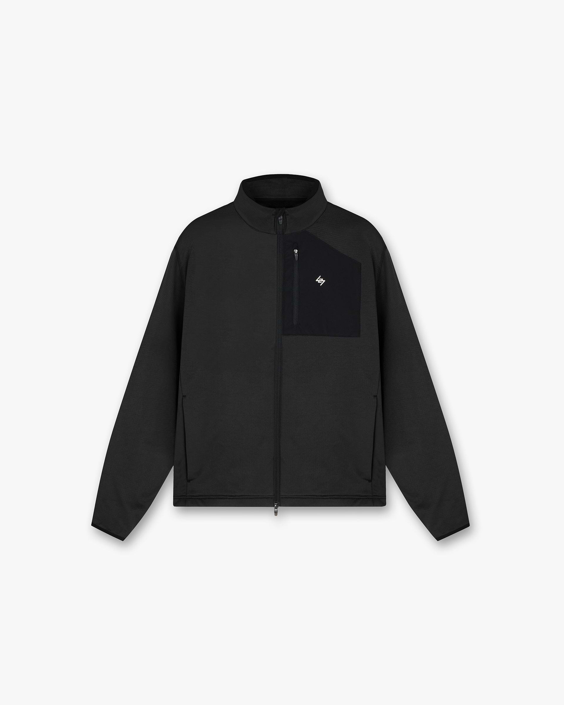 Front product image of a mens black fleece on a plain white background | 247 Full Zip Fleece in Black | Fleece jacket with full zip | 247 Outerwear | Represent Clo