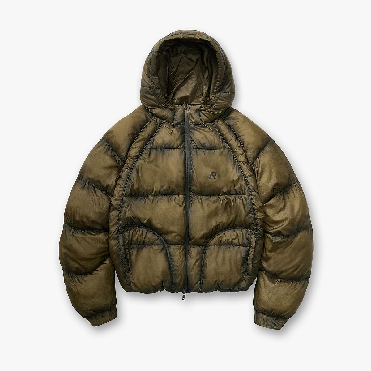 Translucent Hooded Puffer - Dark Olive