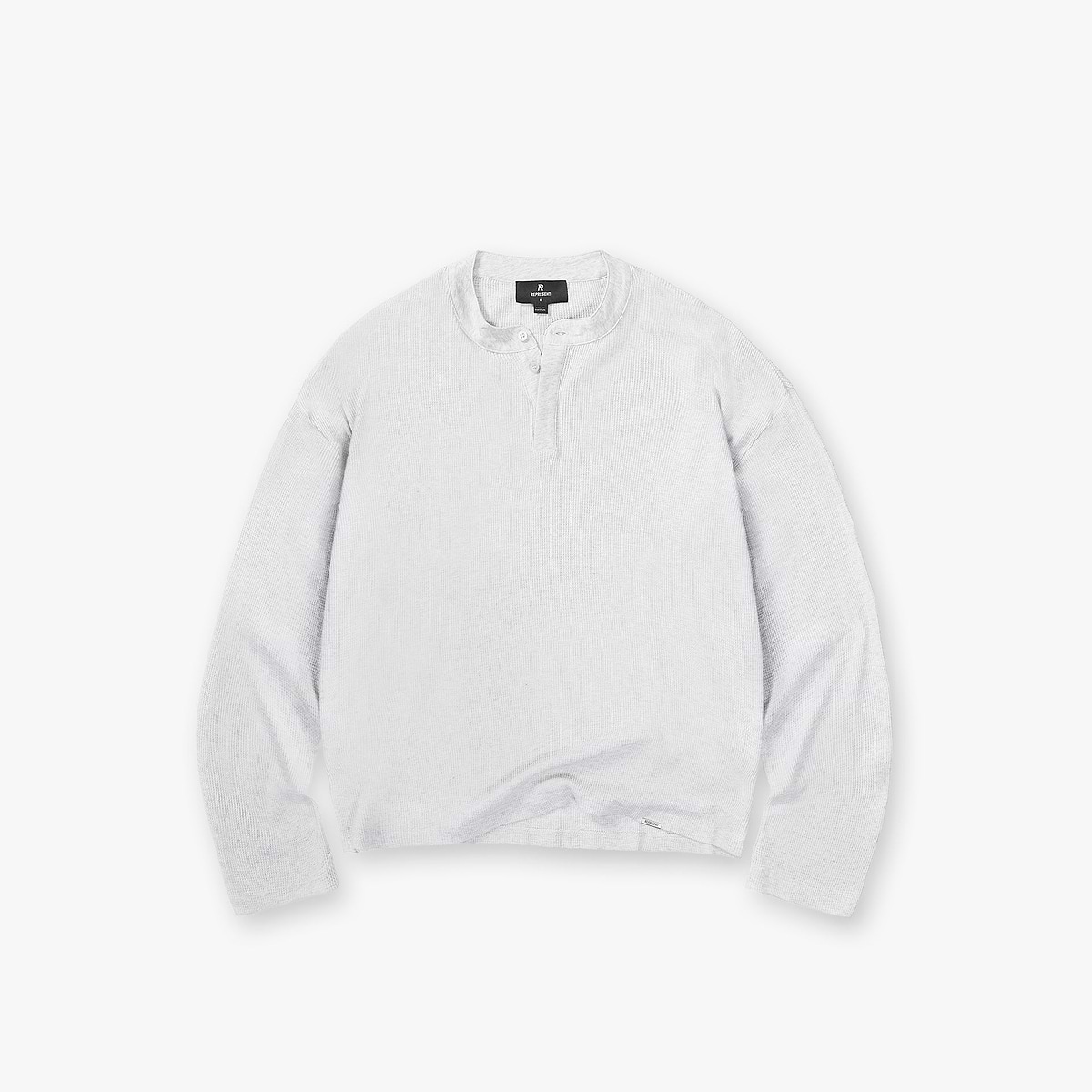 Initial Henley Waffle Long Sleeve T-Shirt - Ice Grey Marl
