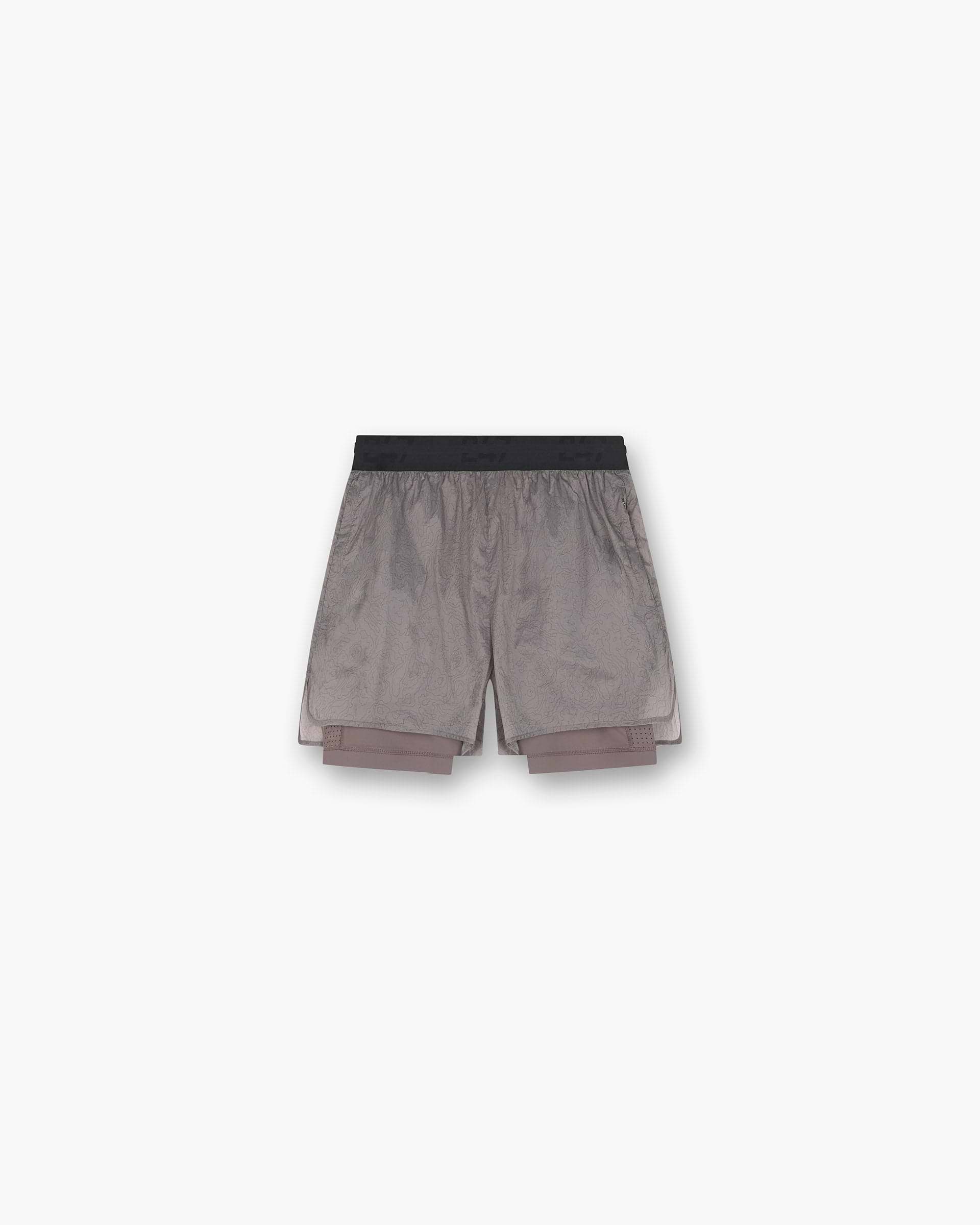 Front product image of mens black shorts on a plain white background | 247 Contour 2-In-1 Run Shorts in Pebble | Cotton shorts with 2-in-1 design | 247 Shorts | Represent Clo