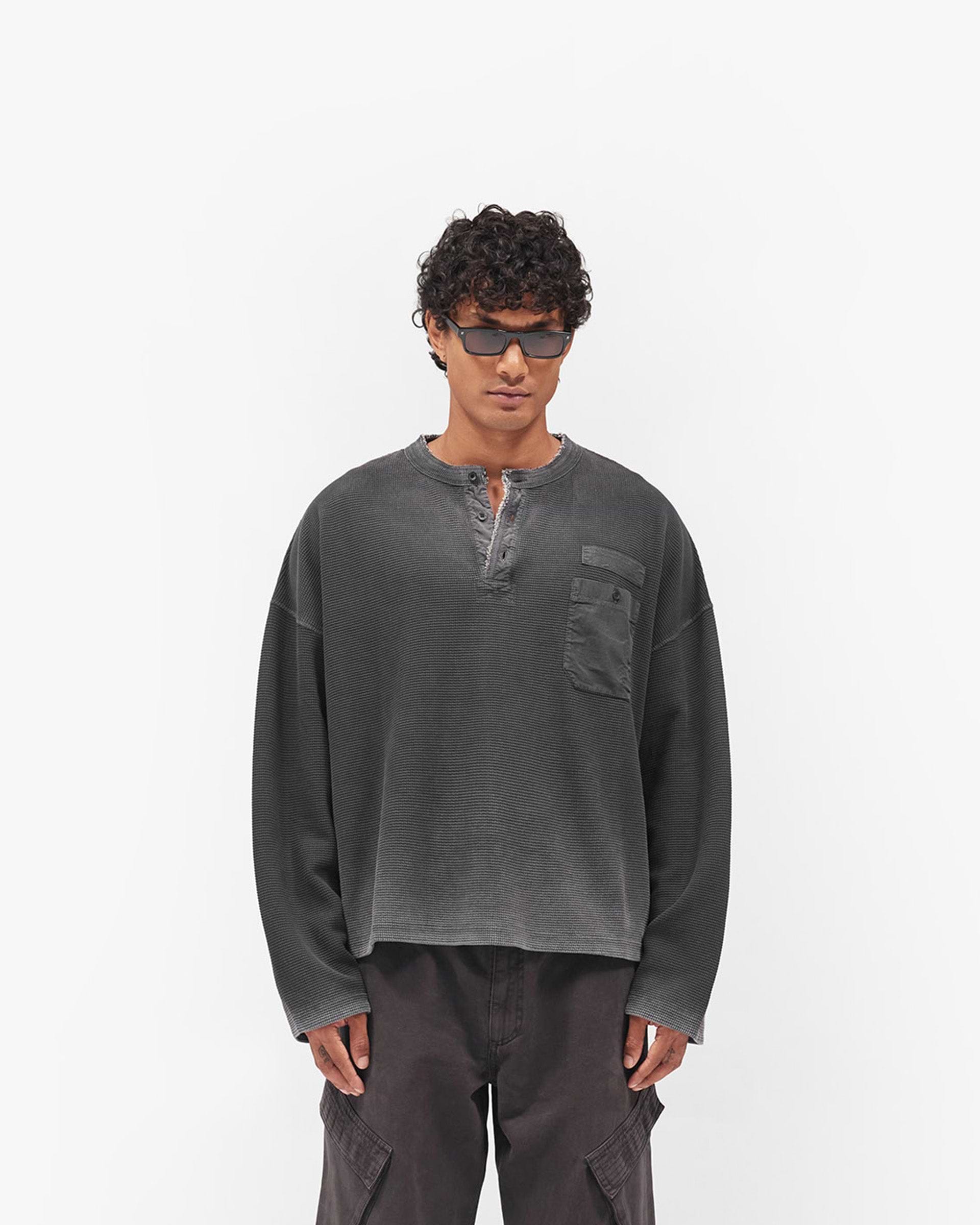 Heavyweight Henley Sweater - Vintage Black