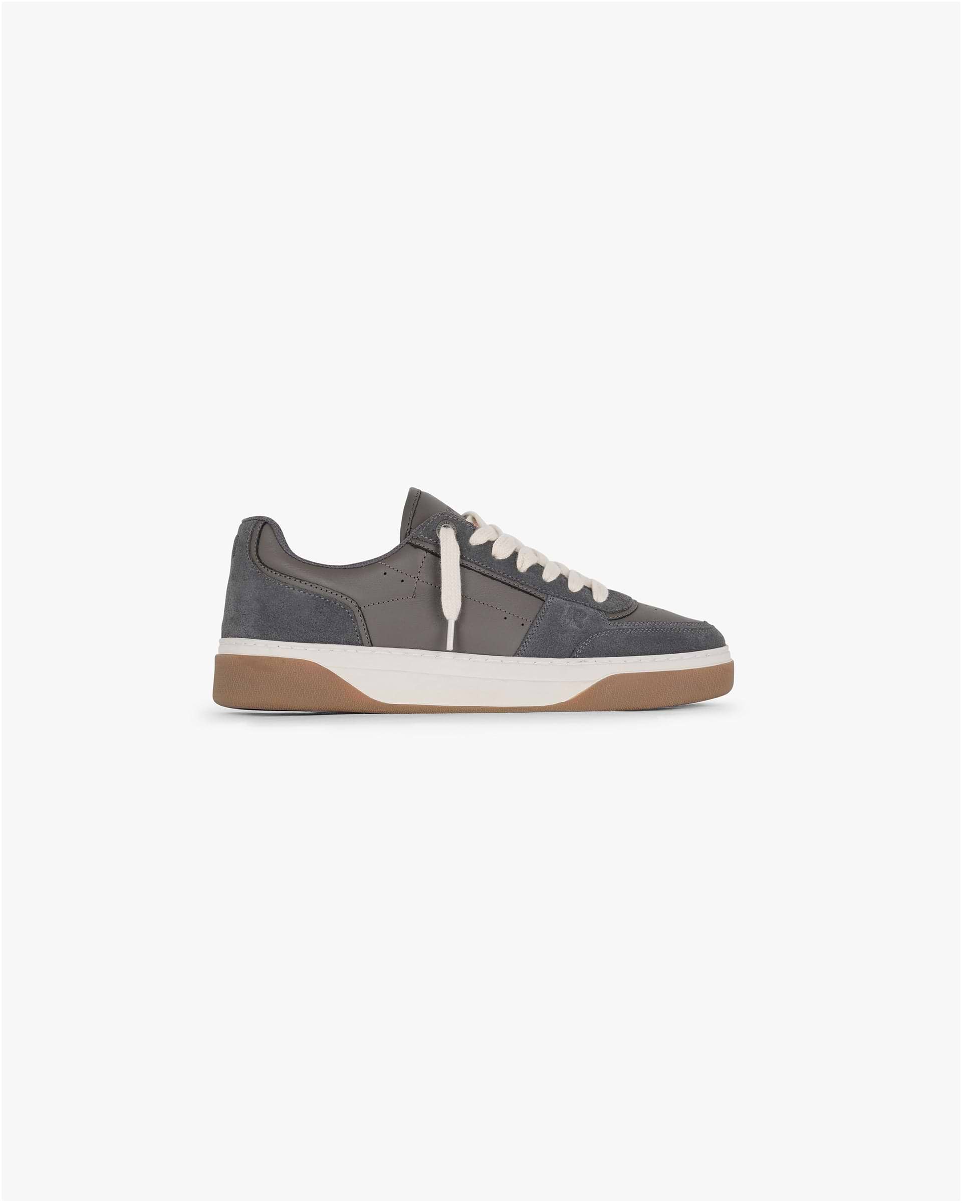 Front product image of mens dark taupe sneakers on a plain white background | Initial Sneaker Suede in Dark Taupe | Suede sneakers | SS25 Footwear | Represent Clo