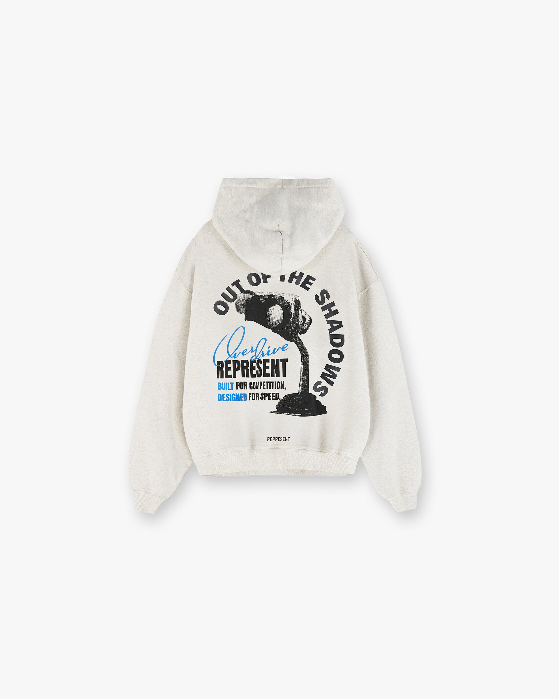Back product image of a mens cream hoodie on a plain white background | Out Of The Shadows Hoodie in Cream Marl | Heavyweight jersey cotton hoodie with structured silhouette | SS25 Hoodies | Represent Clo