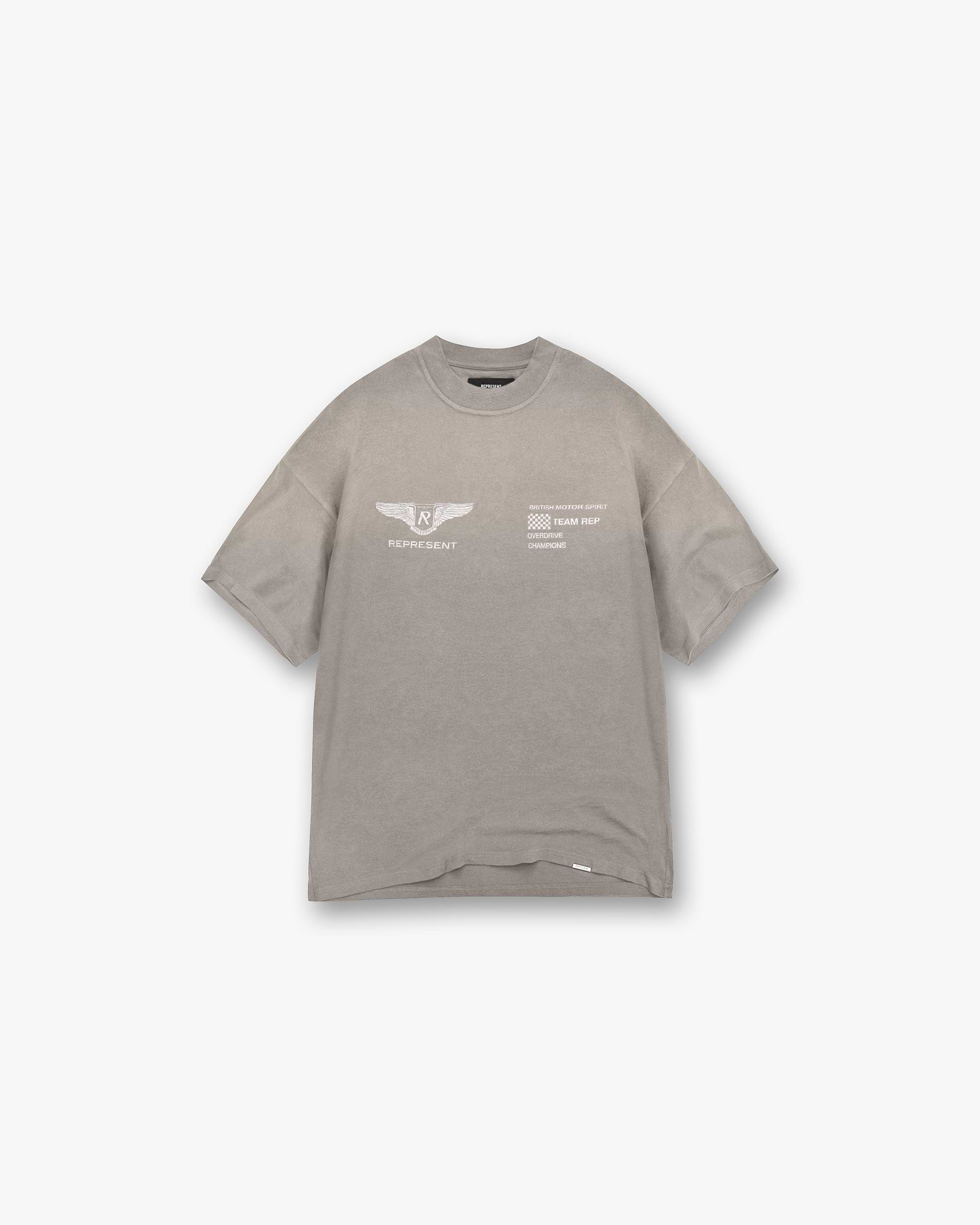 Front product image of a mens dark taupe t-shirt on a plain white background | Team Rep T-Shirt in Dark Taupe | Rayon Nylon blend t-shirt | SS25 T-Shirts | Represent Clo