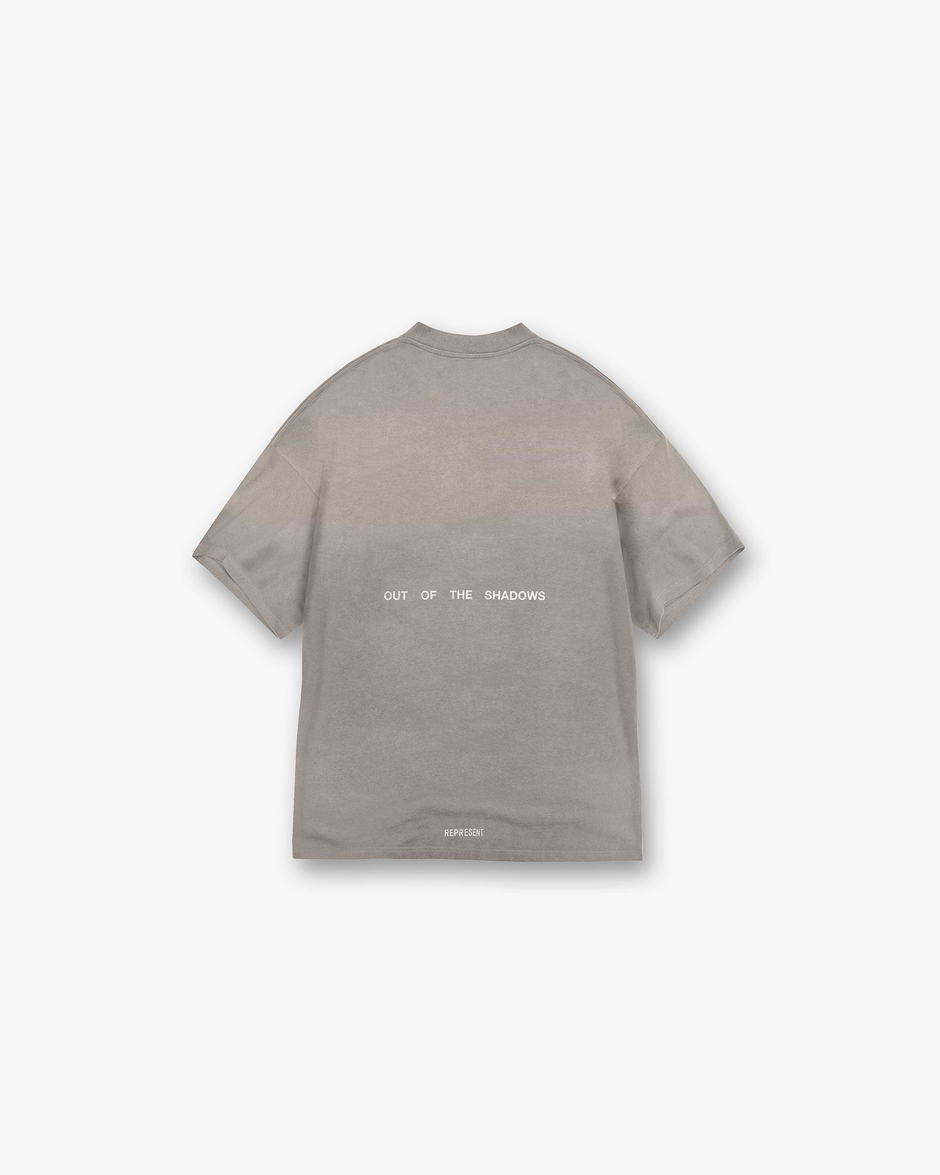 Back product image of a mens dark taupe t-shirt on a plain white background | Team Rep T-Shirt in Dark Taupe | Oversized fit t-shirt with slub jersey fabric and garment dyed finish | SS25 T-Shirts | Represent Clo