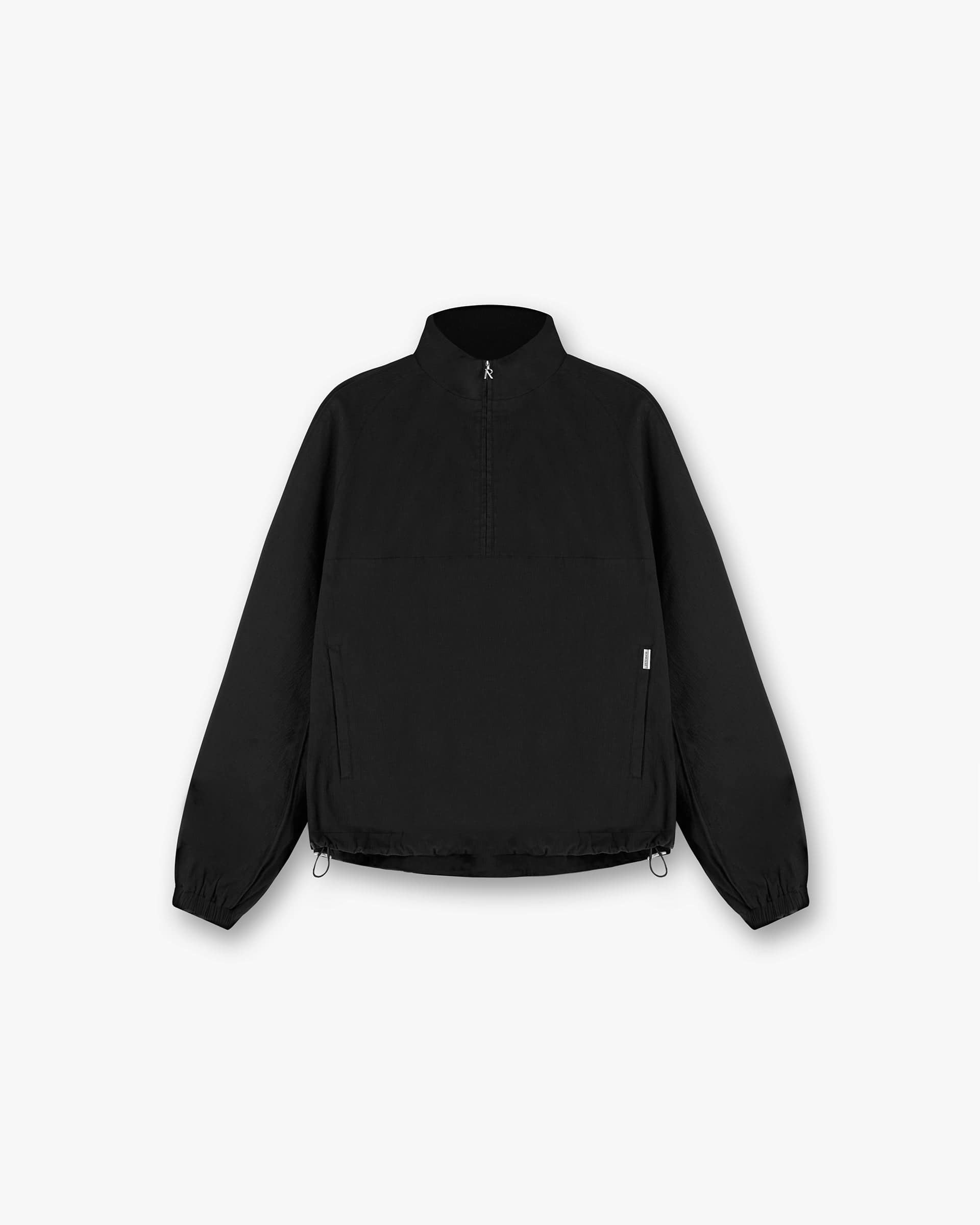 Front product image of a mens black jacket on a plain white background | Quarter Zip Jacket in Black | Polyester outerwear | SS25 Outerwear | Represent Clo