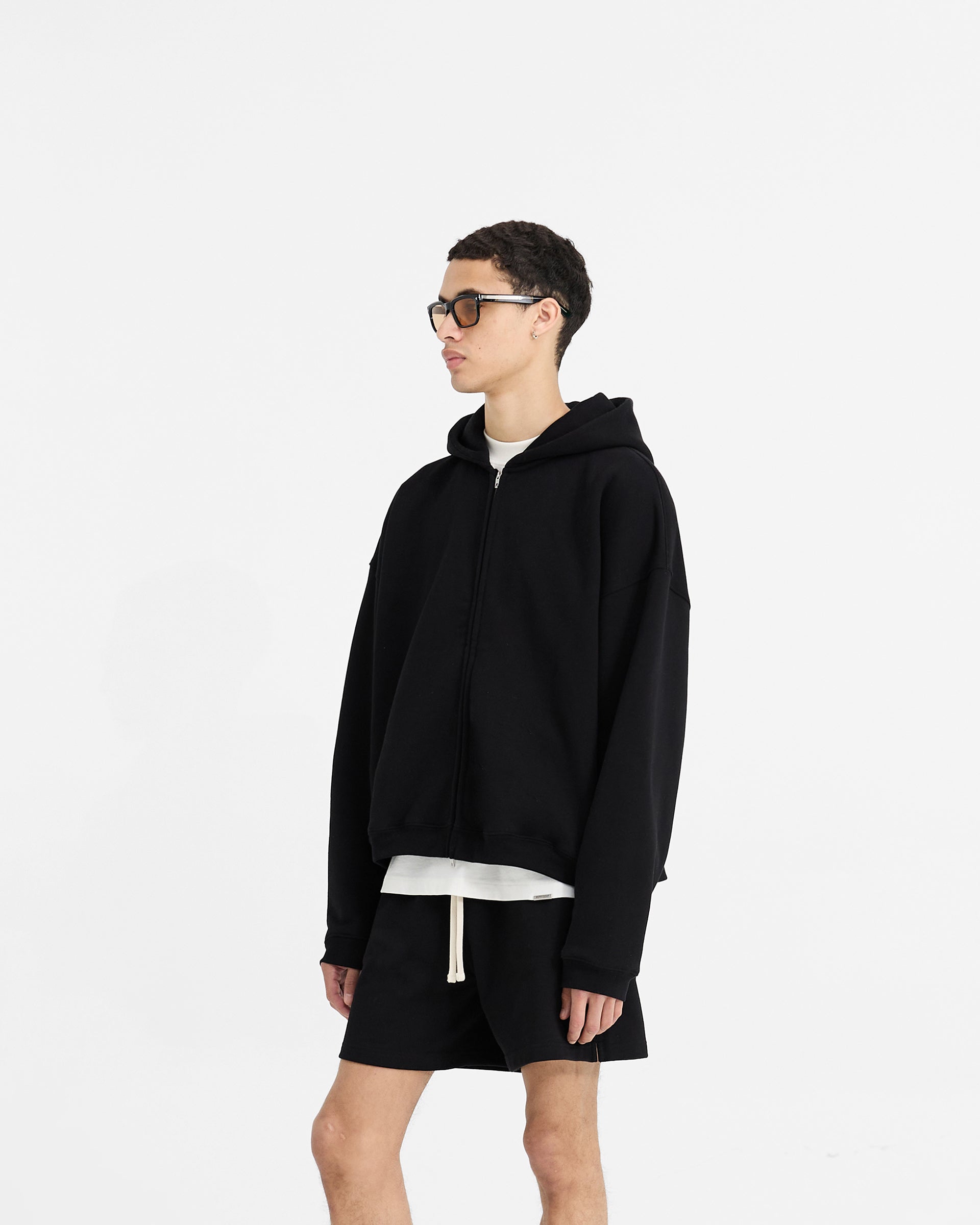 Initial Boxy Zip Through Hoodie - Jet Black