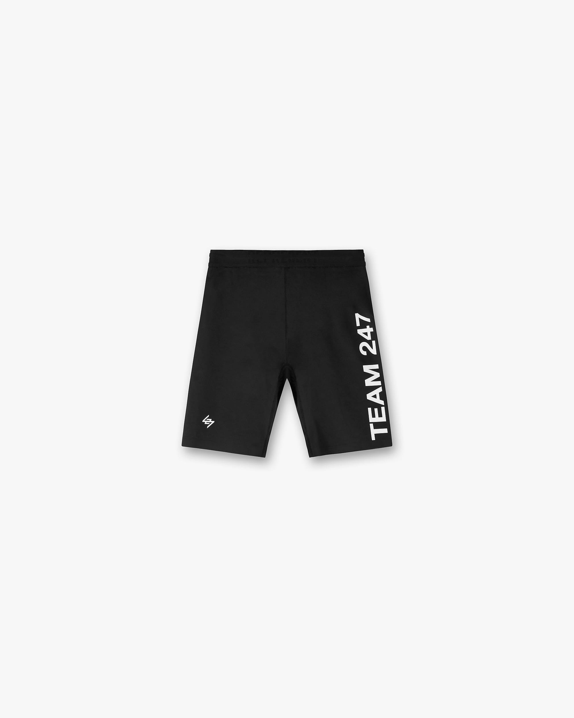 Front product image of mens black half tights on a plain white background | Team 247 Half Tight in Black | Performance shorts with a sleek design | 247 Shorts | Represent Clo