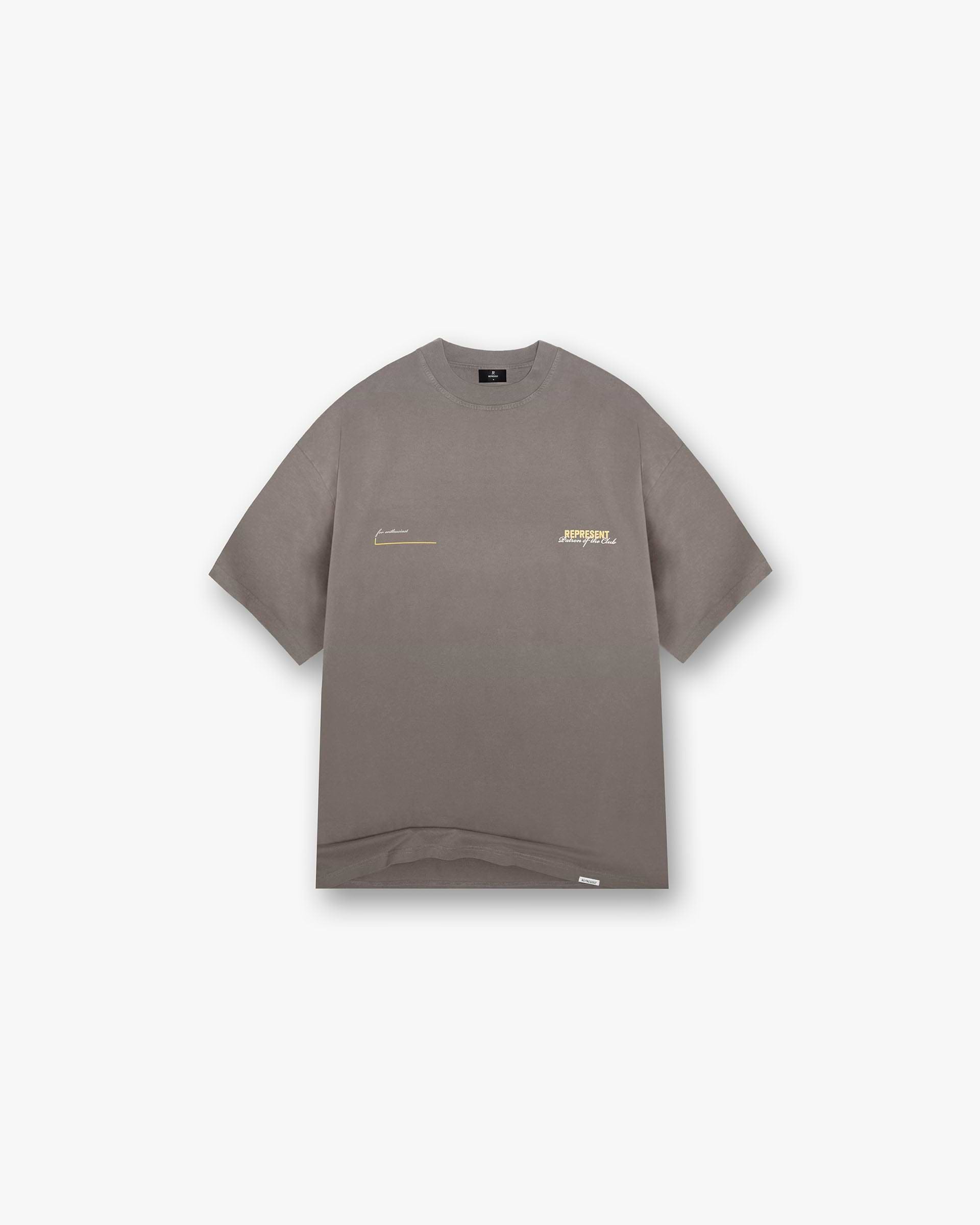 Front product image of a mens olive t-shirt on a plain white background | Patron Of The Club T-Shirt in Washed Olive | Classic fit t-shirt | Patrons T-Shirts | Represent Clo