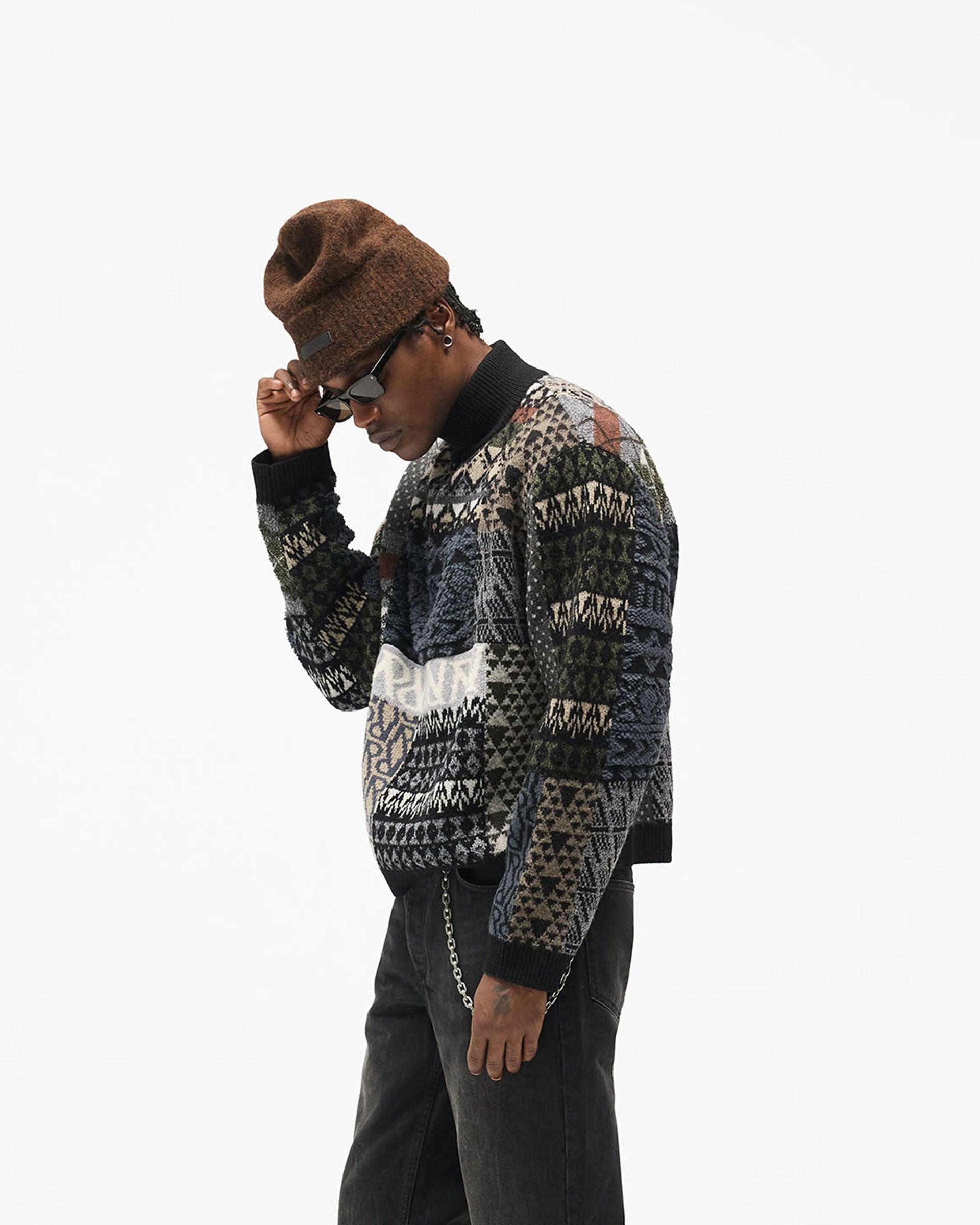 Duality Knit Sweater - Multi - Cropped Model - Side