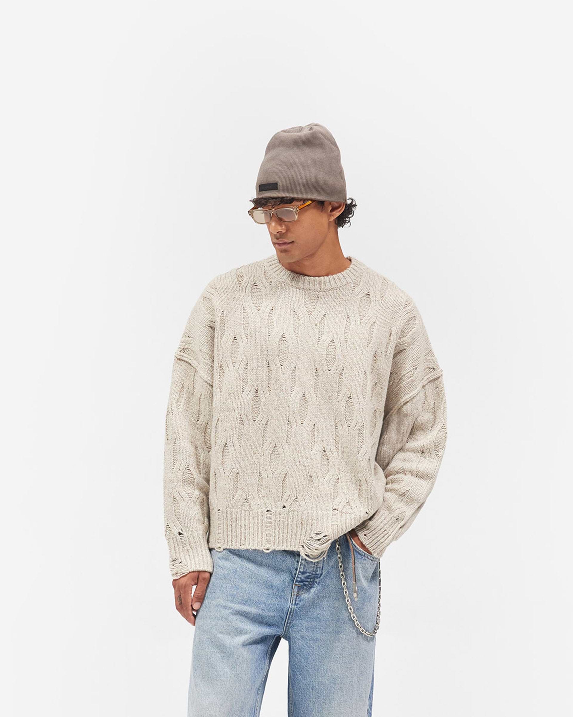 Distress Knit Sweater - Taupe
