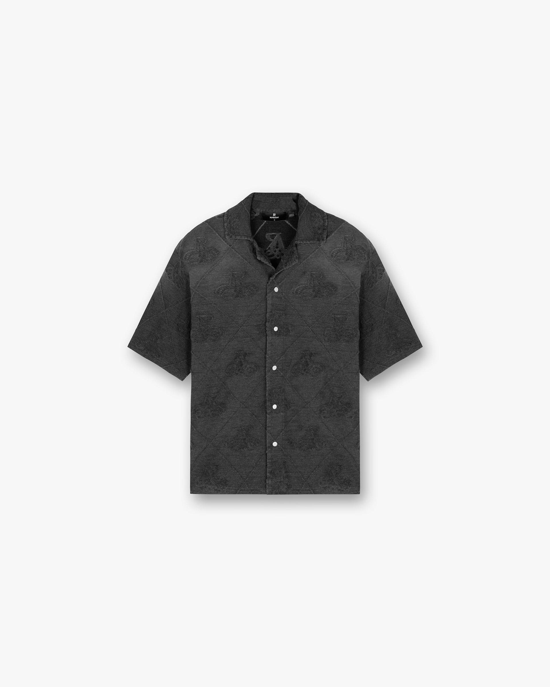 Front product image of a mens black shirt on a plain white background | Towelling Shirt in Jet Black | Classic shirt with a textured finish | SC24 Shirts | Represent Clo