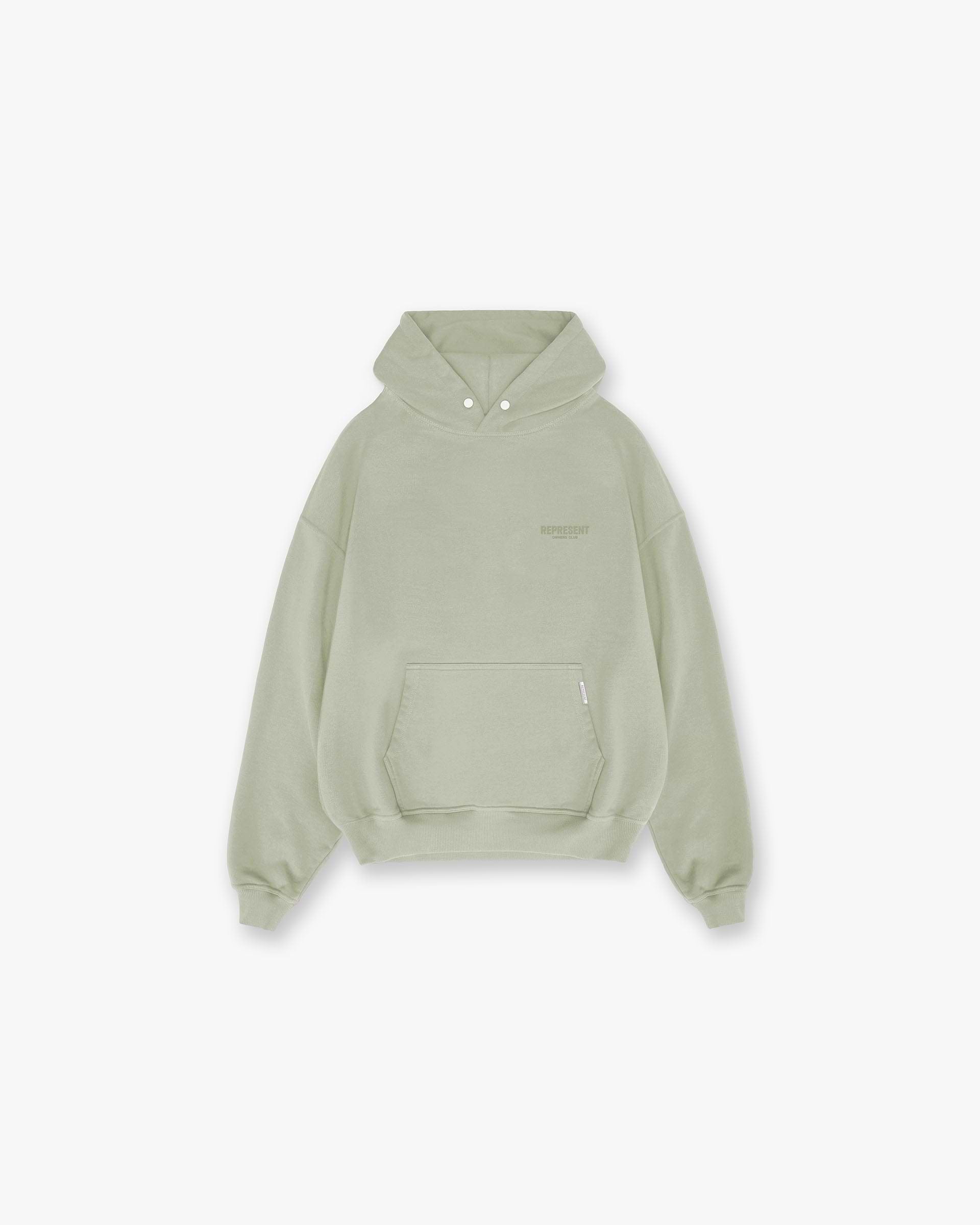 Back product image of a mens green hoodie on a plain white background | Owners Club Hoodie in Pastel Green | Oversized hoodie with Cobrax popper and ribbed trims | Owners Club Hoodies | Represent Clo