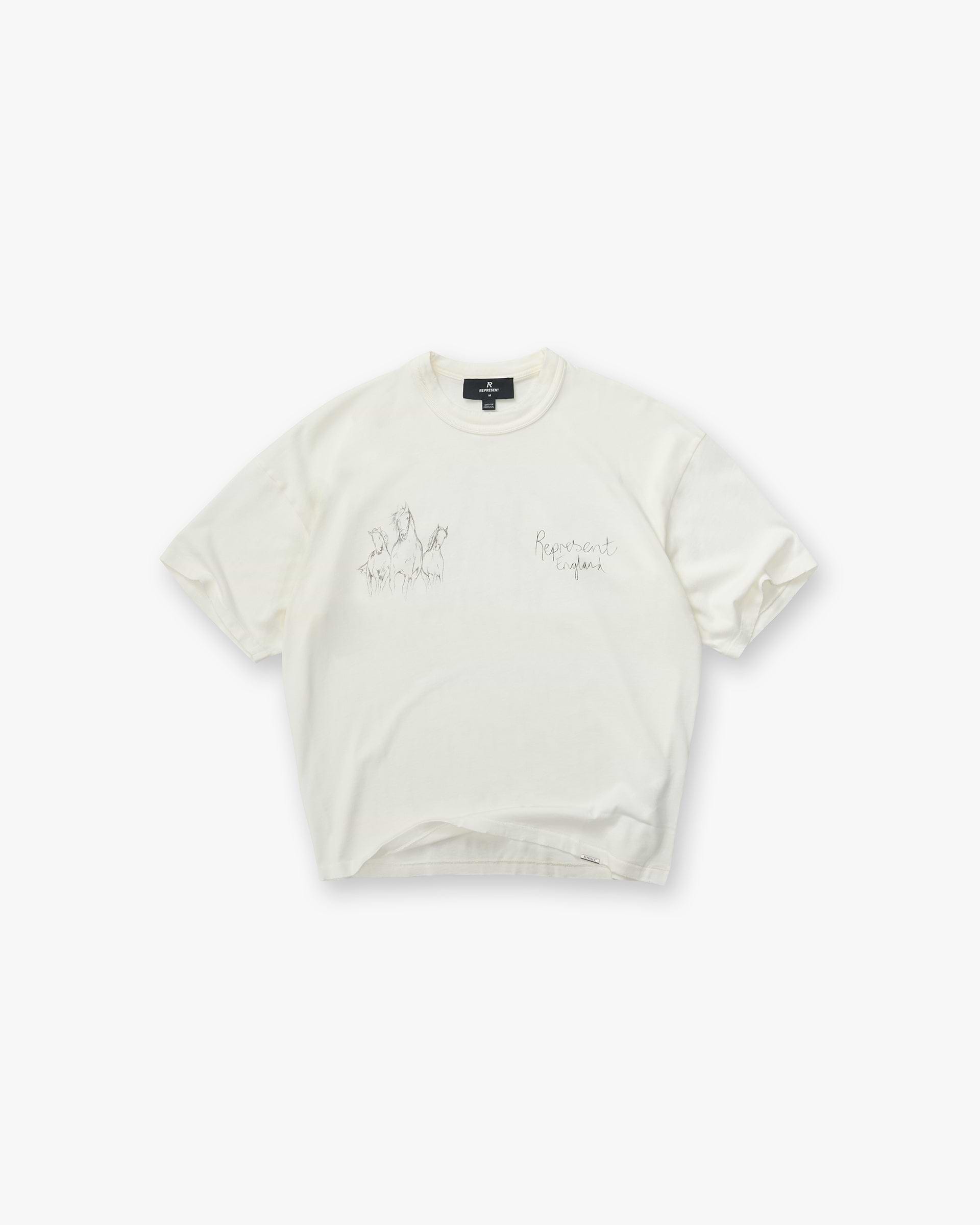 Hand Drawn Horses T-Shirt - Flat White