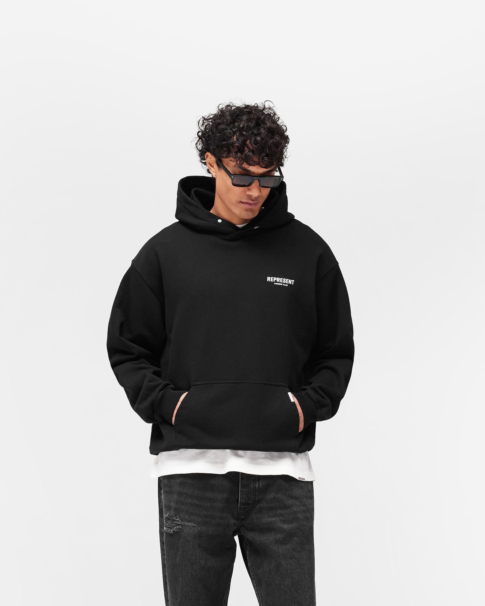 Represent Owners Club Hoodie - Jet Black - Cropped Model - Front