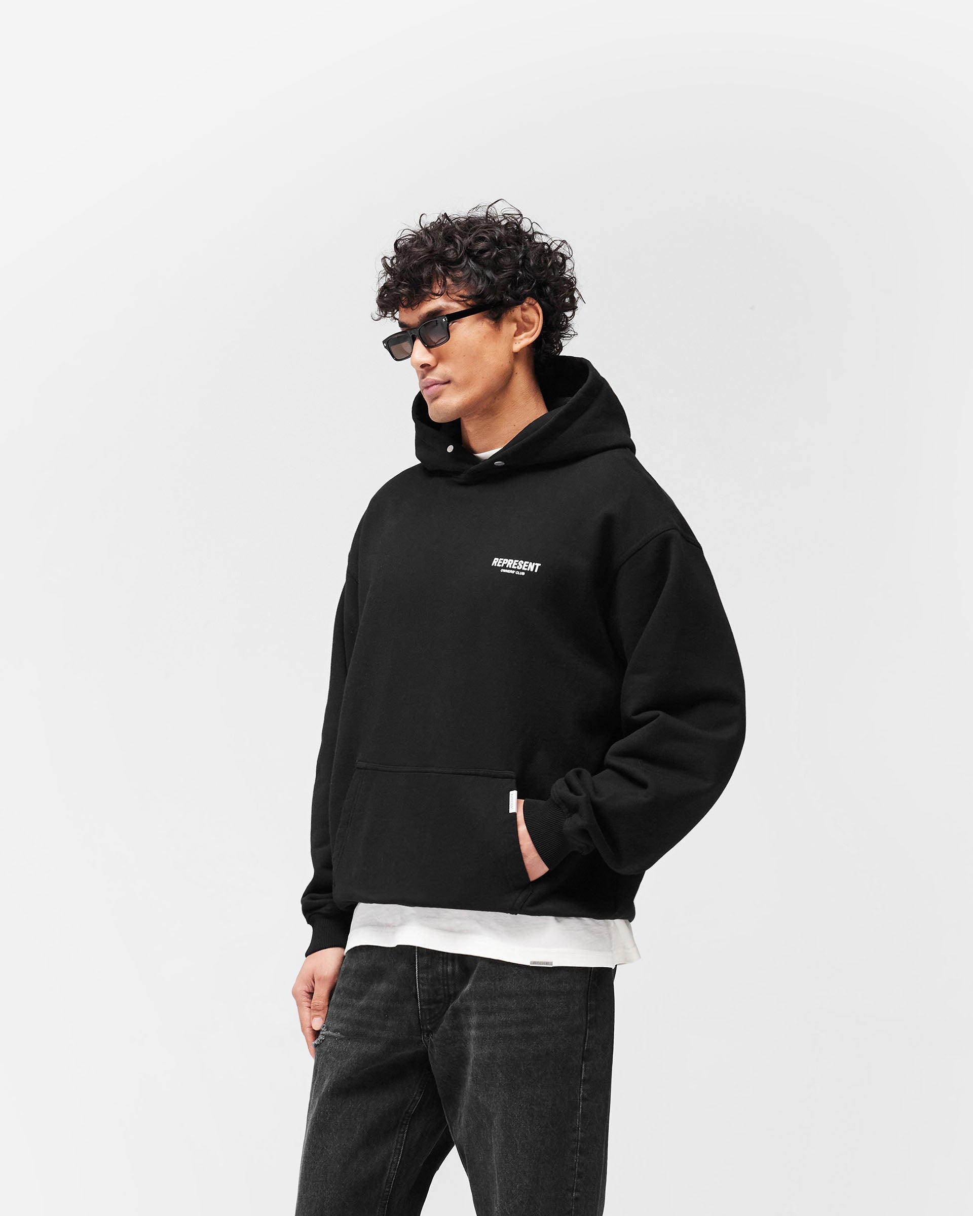 Represent Owners Club Hoodie - Jet Black - Cropped Model - Front