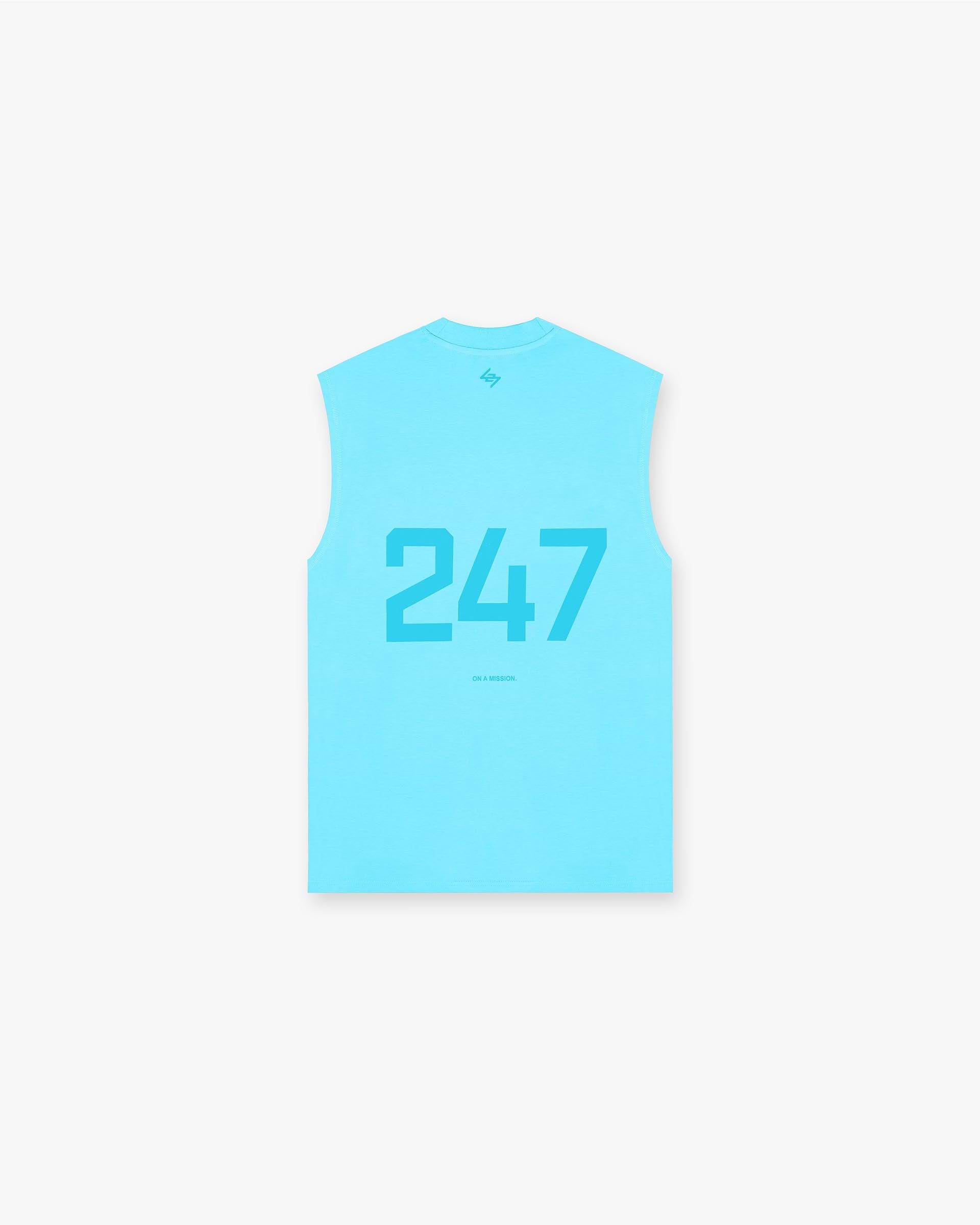 Back product image of a mens blue tank top on a plain white background | 247 Oversized Tank in Ultra Blue | Technical fabric with 4-way stretch and antibacterial finish | 247 T-Shirts | Represent Clo