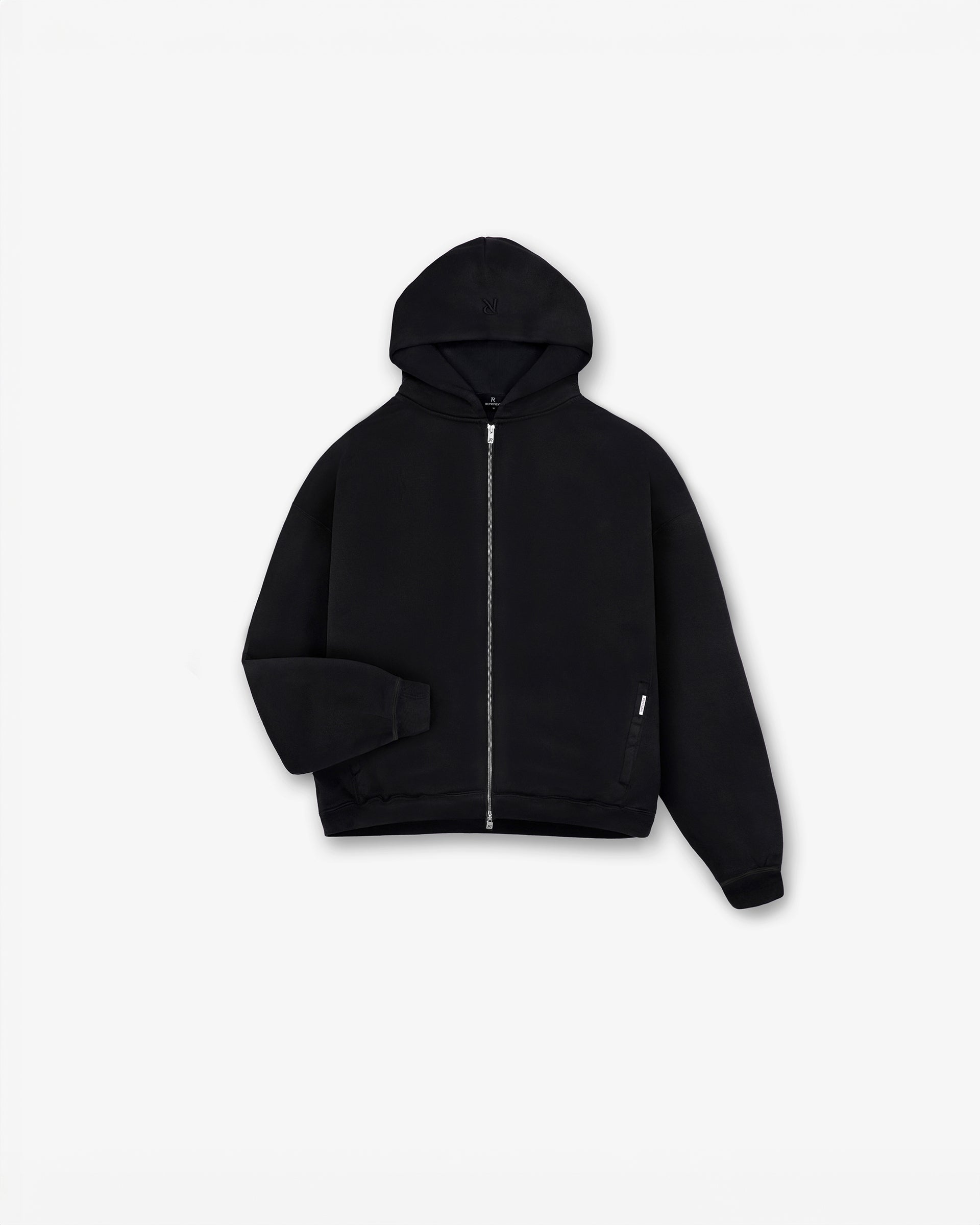 Initial Boxy Zip Through Hoodie - Jet Black