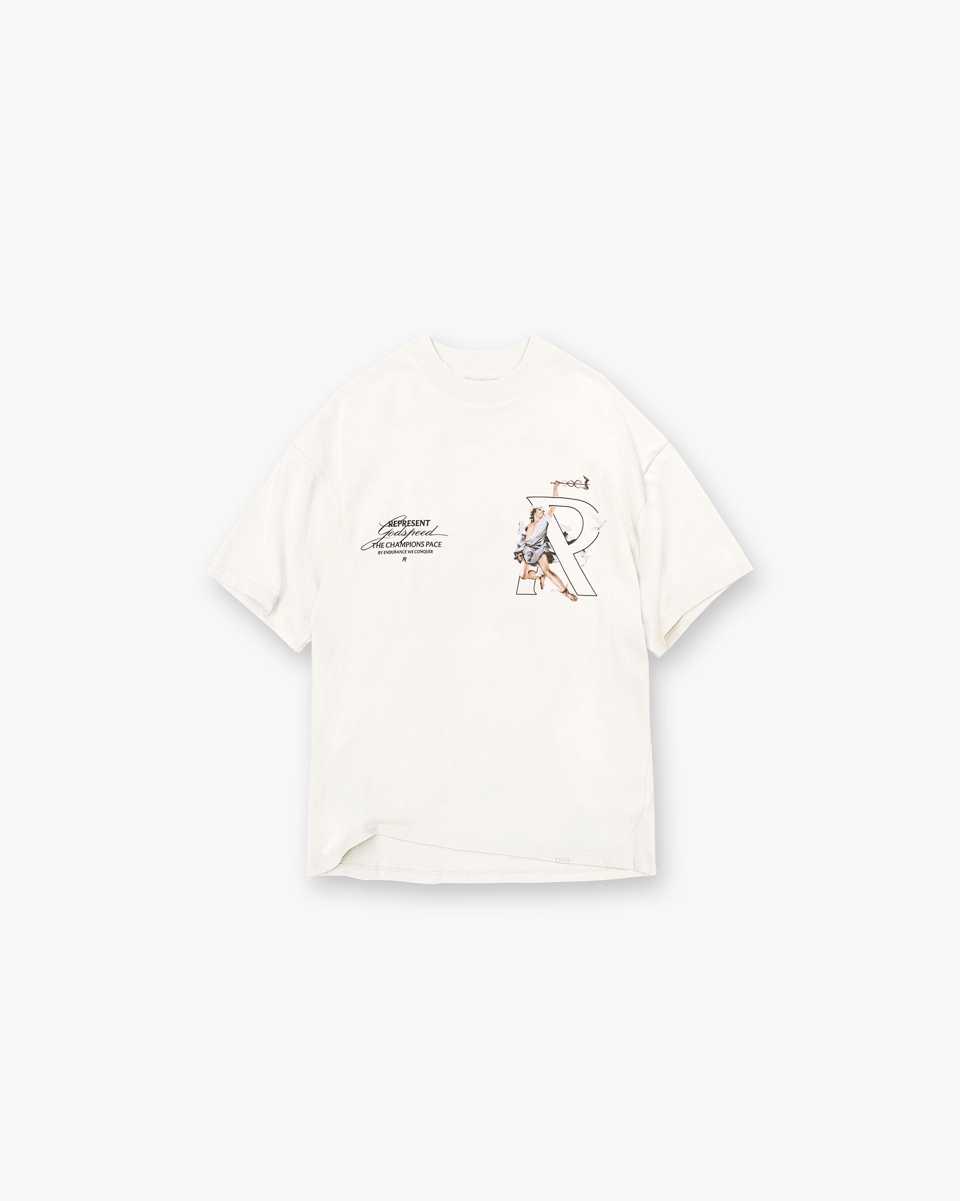 Front product image of a mens white t-shirt on a plain white background | Hermes T-Shirt in Flat White | Classic fit cotton t-shirt | FW24 T-Shirts | Represent Clo