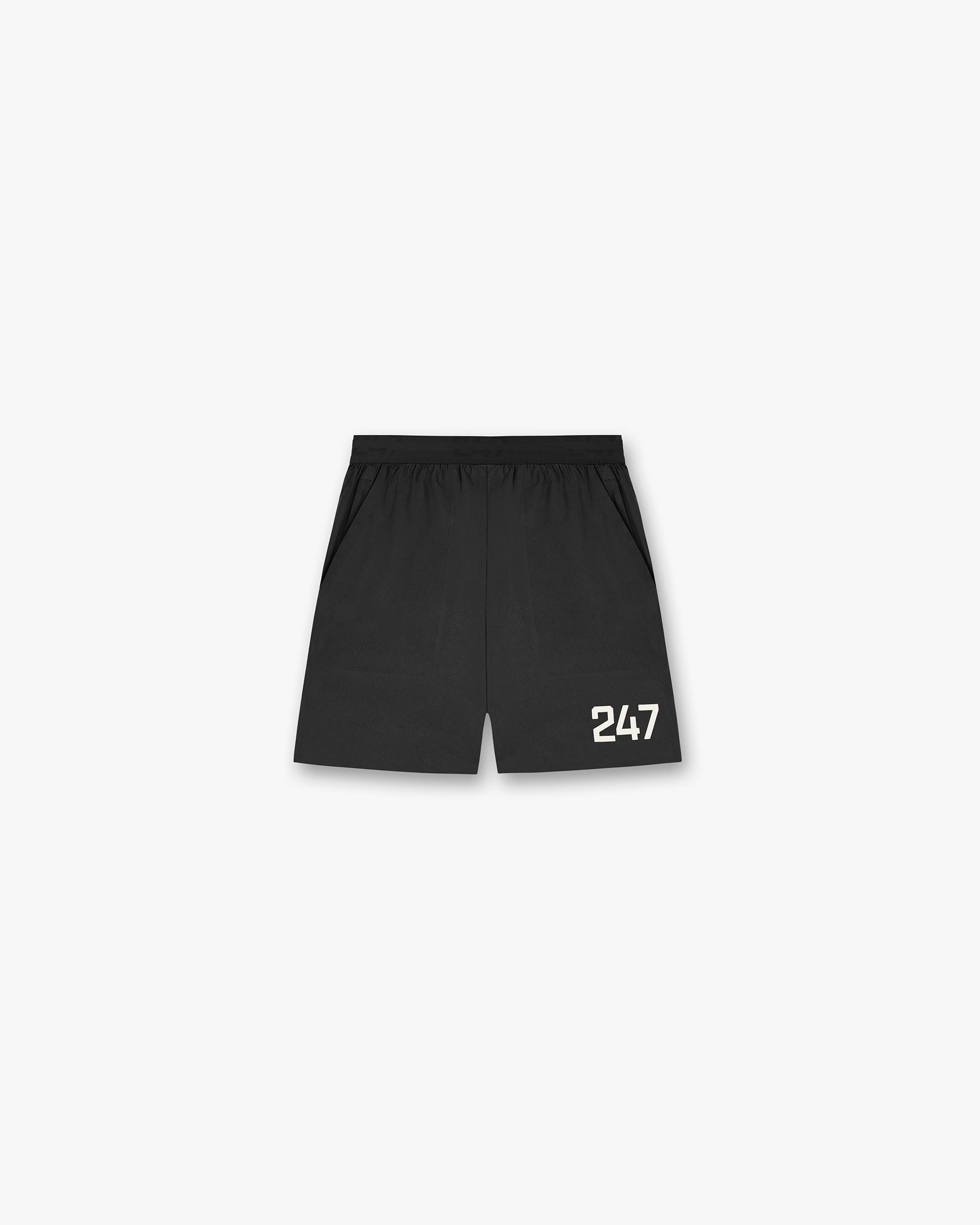 Front product image of mens black shorts on a plain white background | 247 Fused Shorts in Black | Fused shorts with tailored fit | 247 Shorts | Represent Clo