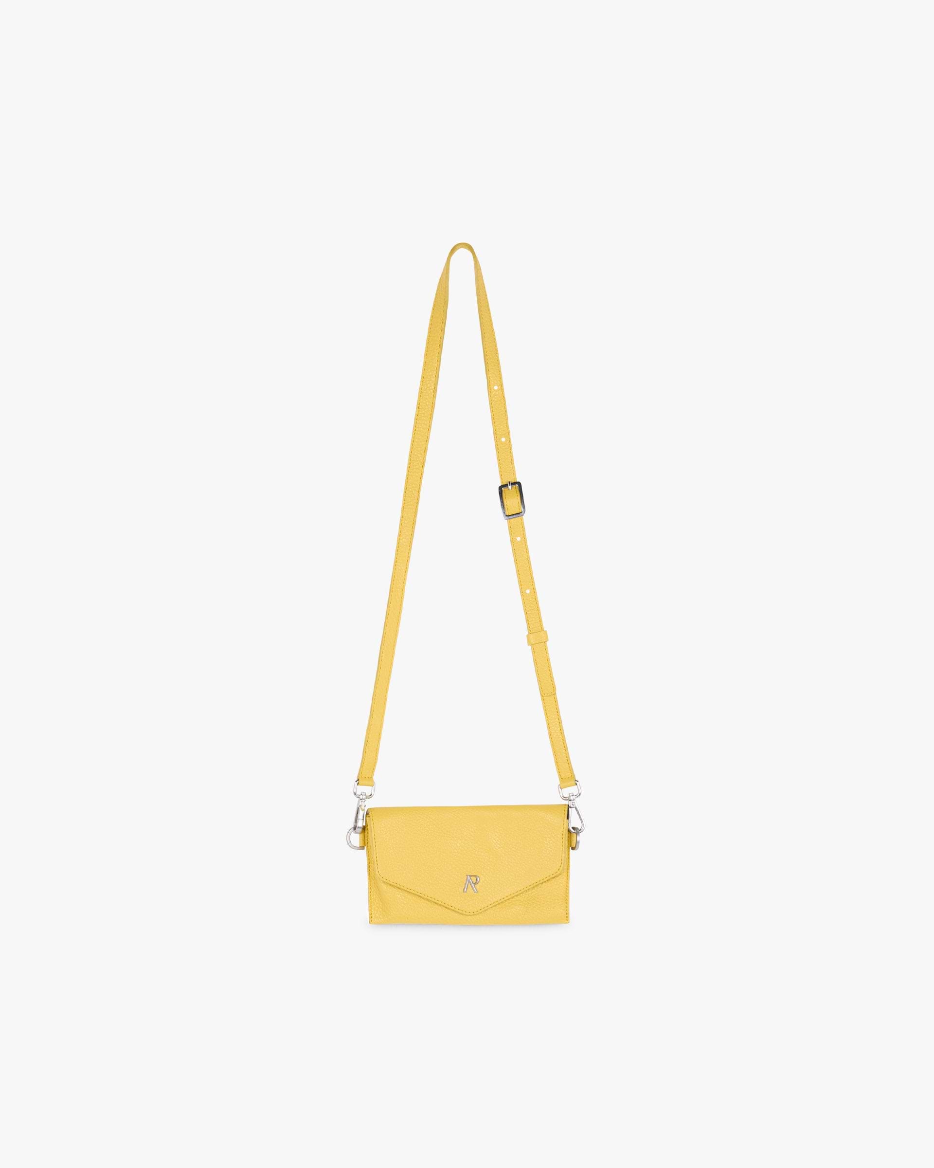 Front product image of a mens yellow crossbody bag on a plain white background | Sunglasses Crossbody Bag in Pastel Yellow | Compact bag with adjustable strap | SS25 Accessories | Represent Clo