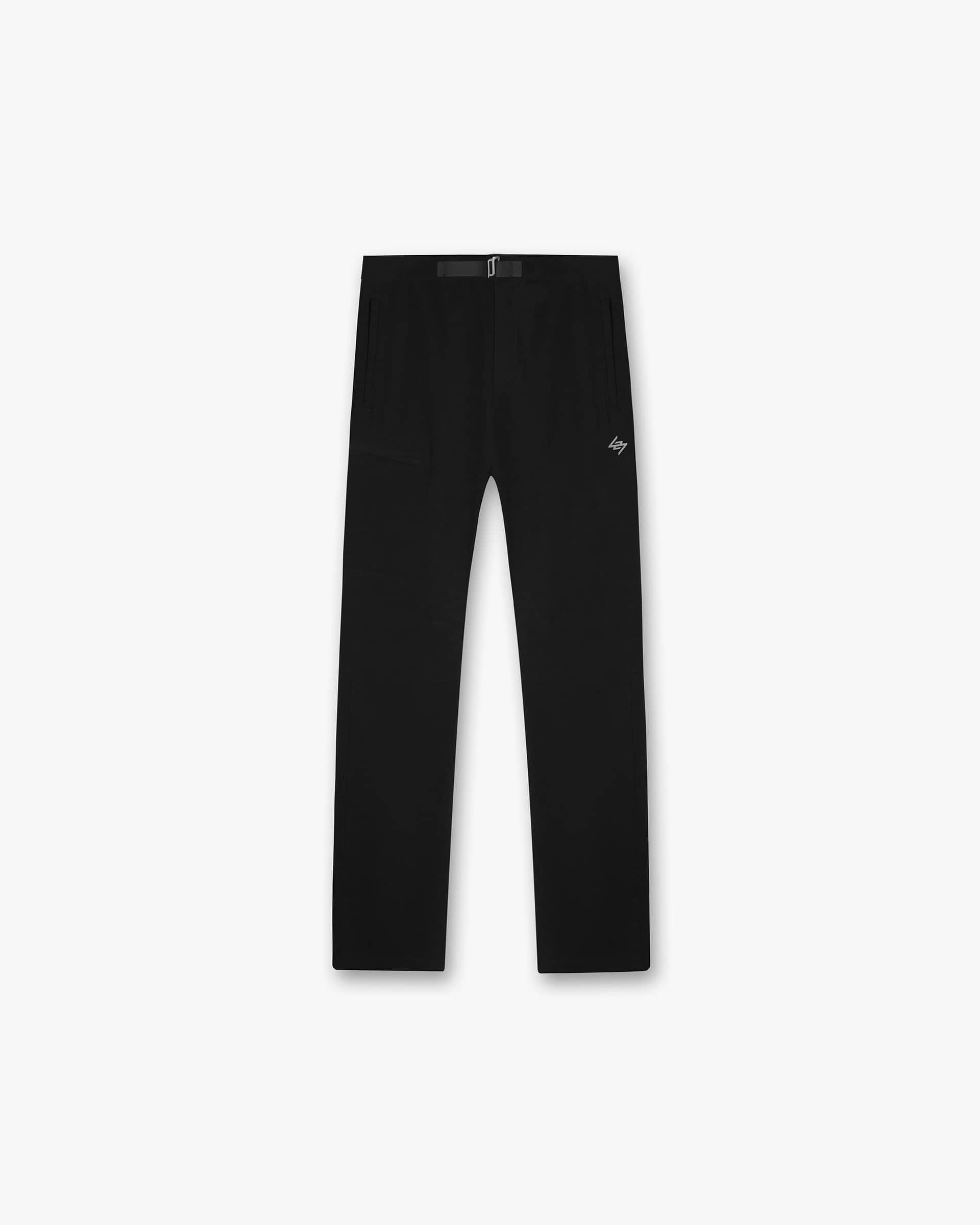 Front product image of mens black pants on a plain white background | 247 Mission Pant in Black | Herringbone cotton pants with asymmetric angled thigh pockets | 247 Pants | Represent Clo
