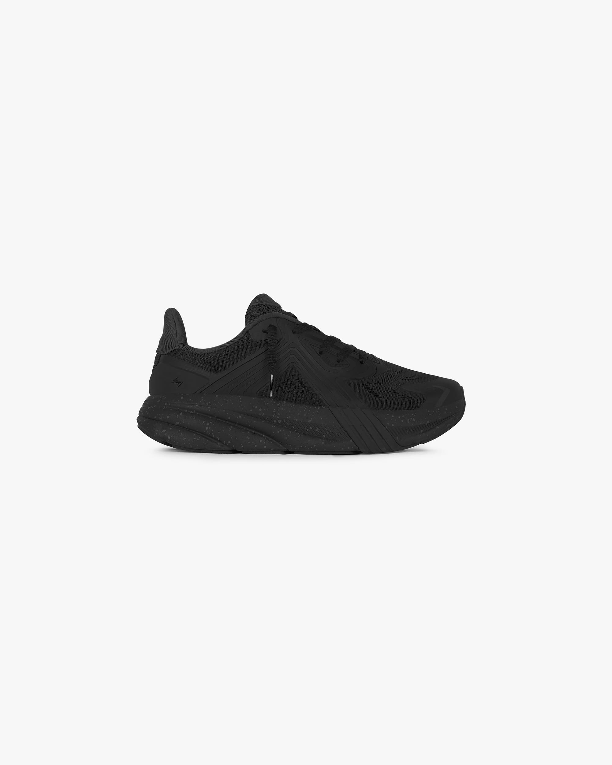 Front product image of a mens black sneaker on a plain white background | 247 Arc-1 Runner in Black | Lightweight quick drying sneaker | 247 Footwear | Represent Clo