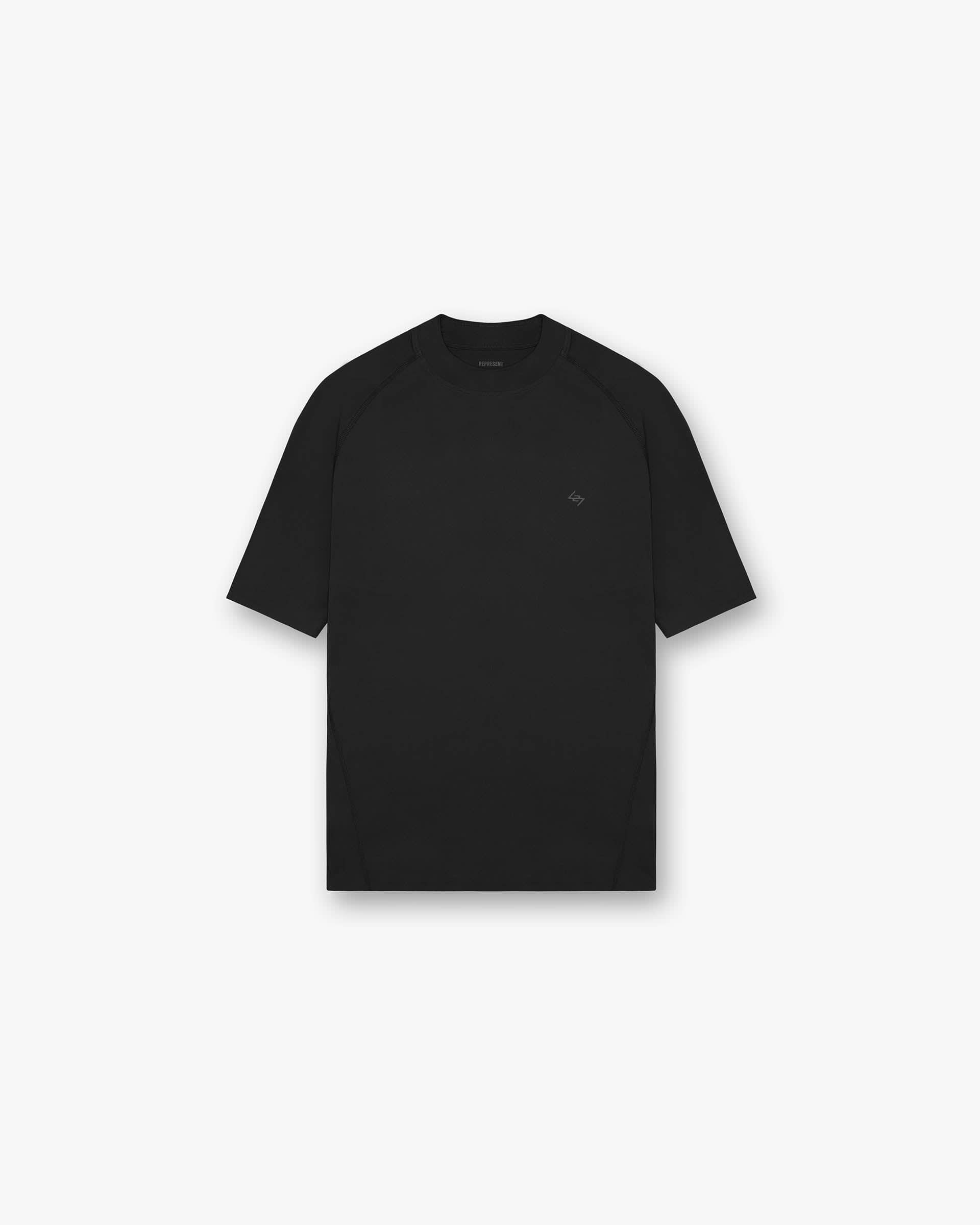 Front product image of a mens black t-shirt on a plain white background | 247 Compound T-Shirt in Black | Oversized t-shirt with quick dry and breathable fabric | 247 T-Shirts | Represent Clo