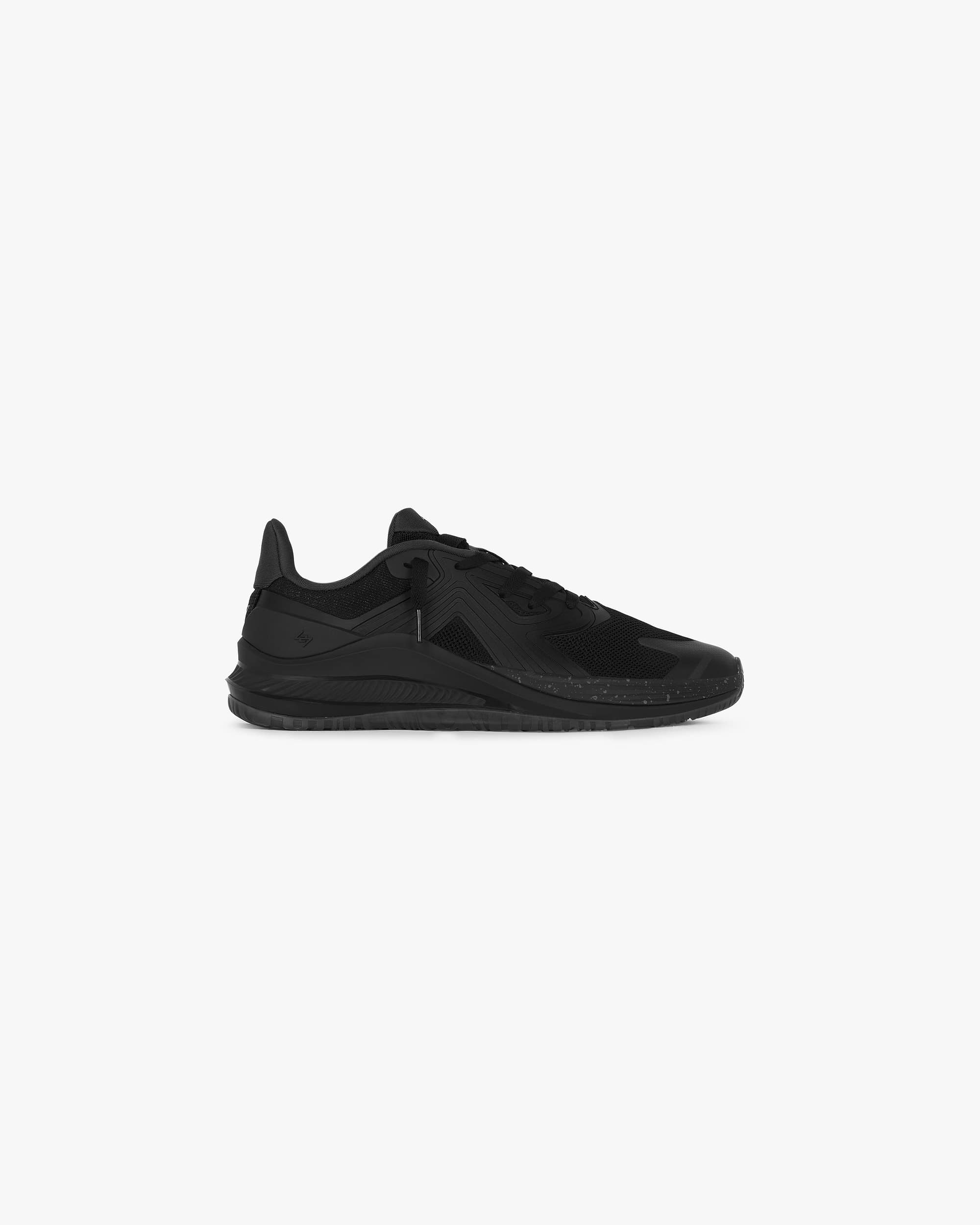 Front product image of mens black trainers on a plain white background | 247 Arc-2 Trainer in Black | Sleek and stylish footwear design | 247 Footwear | Represent Clo