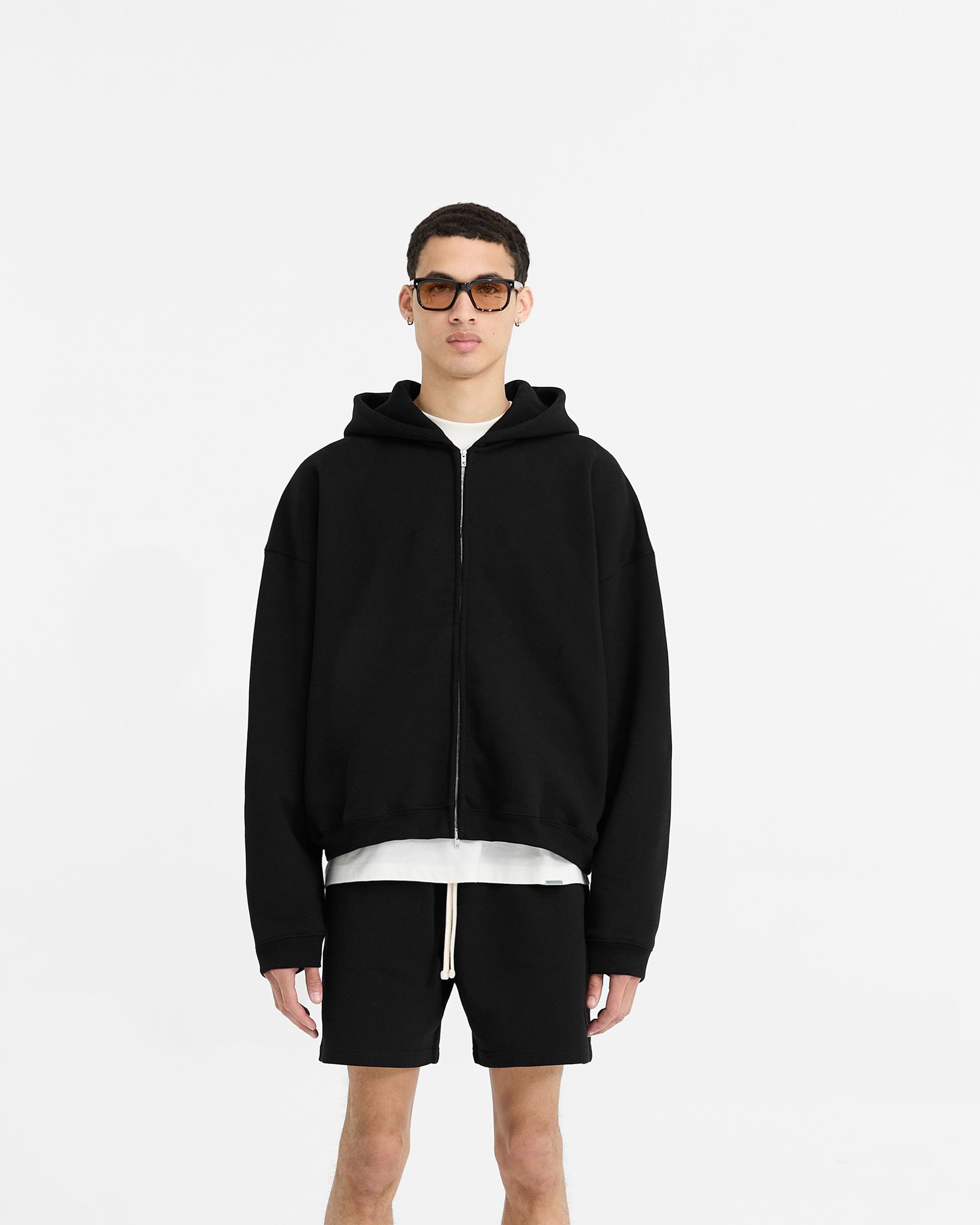 Initial Boxy Zip Through Hoodie - Jet Black