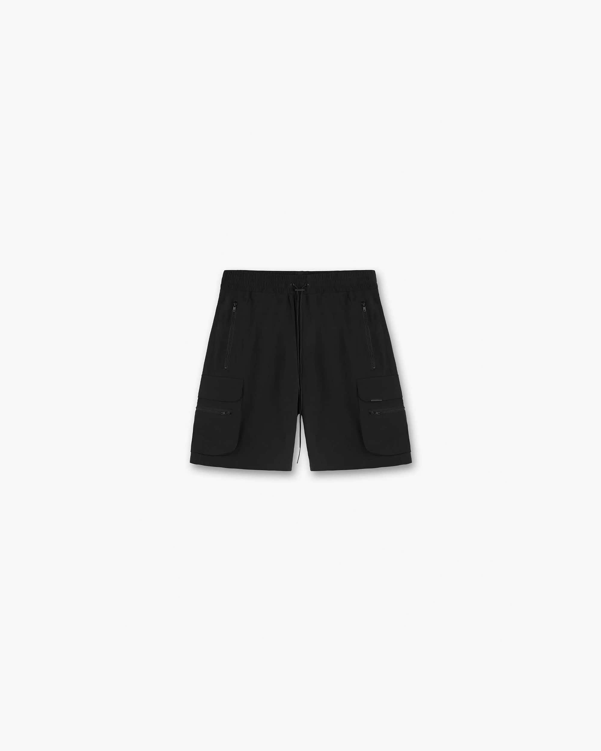 Front product image of mens black shorts on a plain white background | 247 Shorts in Black | Comfortable tailored shorts | 247 Shorts | Represent Clo