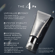 A silver tube of Crystal Retinal 6 is displayed with text highlighting THE 4 Ps: UNRIVALLED POTENCY, PATENTED STABILITY, PROFESSIONAL GRADE RESULTS and PROGRESSIVE STRENGTHS.