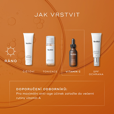 Medik8 průvodce vrstvením péče o pleť „Jak vrstvit“ pro ranní rutinu.