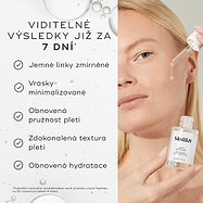Žena si pomocí kapátka aplikuje sérum Liquid Peptides na obličej.
Vlevo je uveden text:
„VIDITELNÉ VÝSLEDKY JIŽ ZA 7 DNÍ“*
Mezi uvedené benefity patří:
vyhlazené vrásky
mladistvěji vypadající pleť
zlepšená pevnost pleti
zvýšená plnost pleti
obnovená hydratace
*Poznámka pod čarou uvádí, že tato tvrzení byla potvrzena nezávislou spotřebitelskou studií.