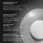 Detailní záběr textury séra Liquid Peptides Advanced MP s kapkami a textovými popisky zvýrazňujícími jeho složení:

Expression Line MiniProtein™
Growth Factor MiniProtein
13 anti-age peptidů
Micro-Filler kyselina hyaluronová