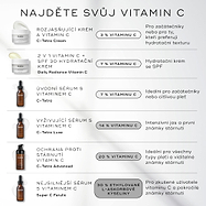 NAJDĚTE SVŮJ VITAMÍN C srovnává pět produktů Medik8 na světlém pozadí.

Uvádí:

dózu C-Tetra Cream (3 % vitamínu C)
sérum C-Tetra (7 %)
dózu Daily Radiance Vitamin C (7 % + SPF 30)
sérum C-Tetra Luxe (14 %)
sérum Super C Ferulic (30 % ethylovaný L-askorbát)

Každý řádek obsahuje benefity produktu od jemného rozjasnění pro začátečníky až po silnou ochranu a intenzivní účinky.