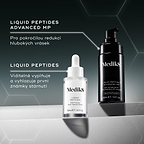 Srovnání produktů: Liquid Peptides Advanced MP pro pokročilou redukci hlubokých vrásek, zatímco Liquid Peptides viditelně vyplňuje a vyhlazuje první známky stárnutí.