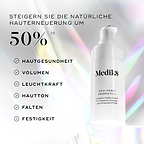 Medik8 Exo-PDRN Prismatic+ Serum mit dem Text „Steigert die natürliche Hauterneuerung um über 50 %*“ sowie den Vorteilen Hautgesundheit, Volumen, Ausstrahlung, Hautton, Falten und Festigkeit.