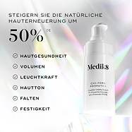Medik8 Exo-PDRN Prismatic+ Serum mit dem Text „Steigert die natürliche Hauterneuerung um über 50 %*“ sowie den Vorteilen Hautgesundheit, Volumen, Ausstrahlung, Hautton, Falten und Festigkeit.