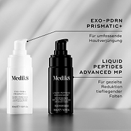 Medik8 Exo-PDRN Prismatic+ Serum zusammen mit Liquid Peptides Advanced MP als Routine-Kombination für eine fortschrittliche Reduktion tiefsitzender Falten dargestellt.