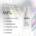 Sérum Medik8 Exo-PDRN Prismatic+ presentado con el texto “Impulsa la rejuvenecimiento natural de la piel en más de un 50%*”, junto con beneficios que incluyen salud de la piel, volumen, luminosidad, tono de la piel, arrugas y firmeza.
