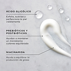 Una muestra de Balance Moisturiser se presenta sobre una superficie texturizada, acompañada de gotas de Glycolic Acid Activator. Los textos destacados resaltan los ingredientes clave:

Ácido glicólico: exfolia, suaviza y perfecciona visiblemente la piel.
Prebióticos y postbióticos: ayudan a mantener un microbioma cutáneo equilibrado.
Niacinamida: ayuda a equilibrar la producción de grasa.