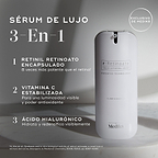 “Para el Reino Unido:

Un gran dispensador cilíndrico blanco de bomba airless de Medik8 r-Retinoate® Day & Night se muestra en posición vertical sobre un fondo gris claro minimalista con sombras sutiles. Superposiciones de texto a la izquierda destacan sus características clave como un «SÉRUM DE LUJO 3 EN 1»:

«RETINYL RETINOATE ENCAPSULADO 8 veces más potente que el retinol*»

«VITAMINA C ESTABILIZADA para una luminosidad visible y poder antioxidante»

«ÁCIDO HIALURÓNICO hidrata y aporta volumen visible»
