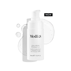 A white pump bottle of Medik8 EXO-PDRN Prismatic+ Youthful Vitality Serum rests on a white background, surrounded by a clear, glossy smear of the serum texture with a NEW badge.