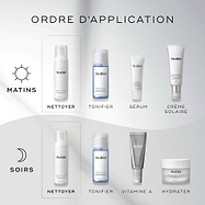 Un guide  How to Layer  présente Medik8 Clarifying Foam comme première étape des routines du matin et du soir. La routine du matin se poursuit avec Press & Clear (Tonique), Clarity Peptides (Cibler), et Advanced Day Ultimate Protect (Protection solaire). La routine du soir continue avec Press & Clear (Tonique), Crystal Retinal (Vitamine A) et Advanced Night Restore (Hydratation).