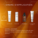 Guide de superposition des soins Medik8 pour la routine du matin, présentant le nettoyant, le toner, le sérum C-Tetra Advanced pour l’éclat et la crème hydratante SPF pour une protection optimale et une hydratation de la peau.