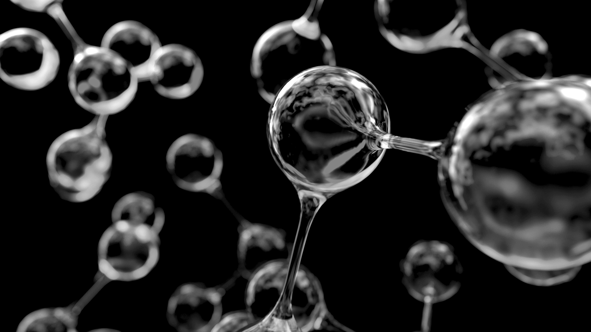 A microscopic-style illustration of molecular structures connected by bonds, set against a black background, representing peptide or collagen formulation science.