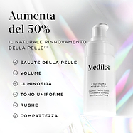 Siero Medik8 Exo-PDRN Prismatic+ esposto con il testo: "Potenzia la naturale rigenerazione cutanea di oltre il 50%*", insieme ai benefici tra cui salute della pelle, volume, luminosità, tono dell'incarnato, rughe e compattezza.