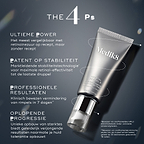 Een infographic met de titel “THE 4 Ps” tegen een donkere, licht oplichtende achtergrond, met een tube Medik8 Crystal Retinal 6 waarbij een gestippelde lijn eromheen cirkelt.

De tekst beschrijft vier kernpijlers: “Unrivalled Potency” voor een sterkte vergelijkbaar met een receptplichtige behandeling, “Patented Stability” voor maximale effectiviteit, “Professional Grade Results” voor klinisch bewezen vermindering van rimpels in 7 dagen, en “Progressive Strengths” voor het geleidelijk opbouwen van huidtolera